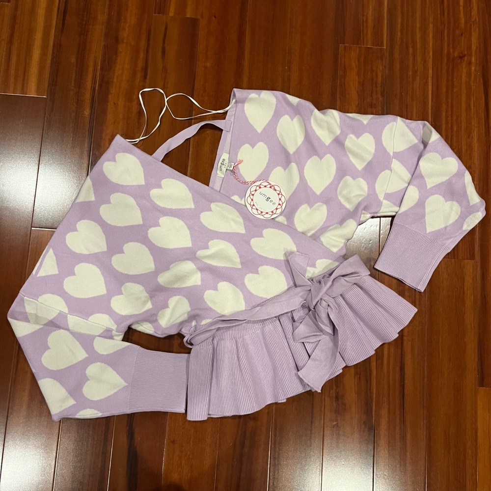 Umgee Heart Wrap Sweater‎ Lilac Purple White Peplum Long Sleeve V-Neck New NWT L